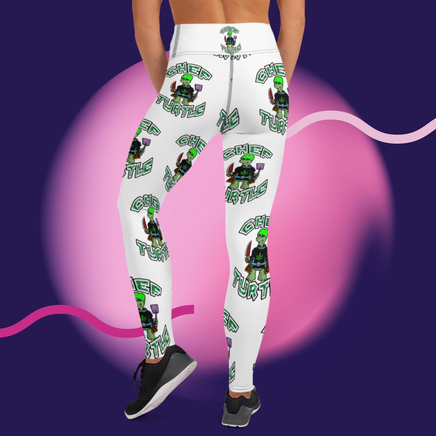 Chef Turtle Logo White Yoga Leggings