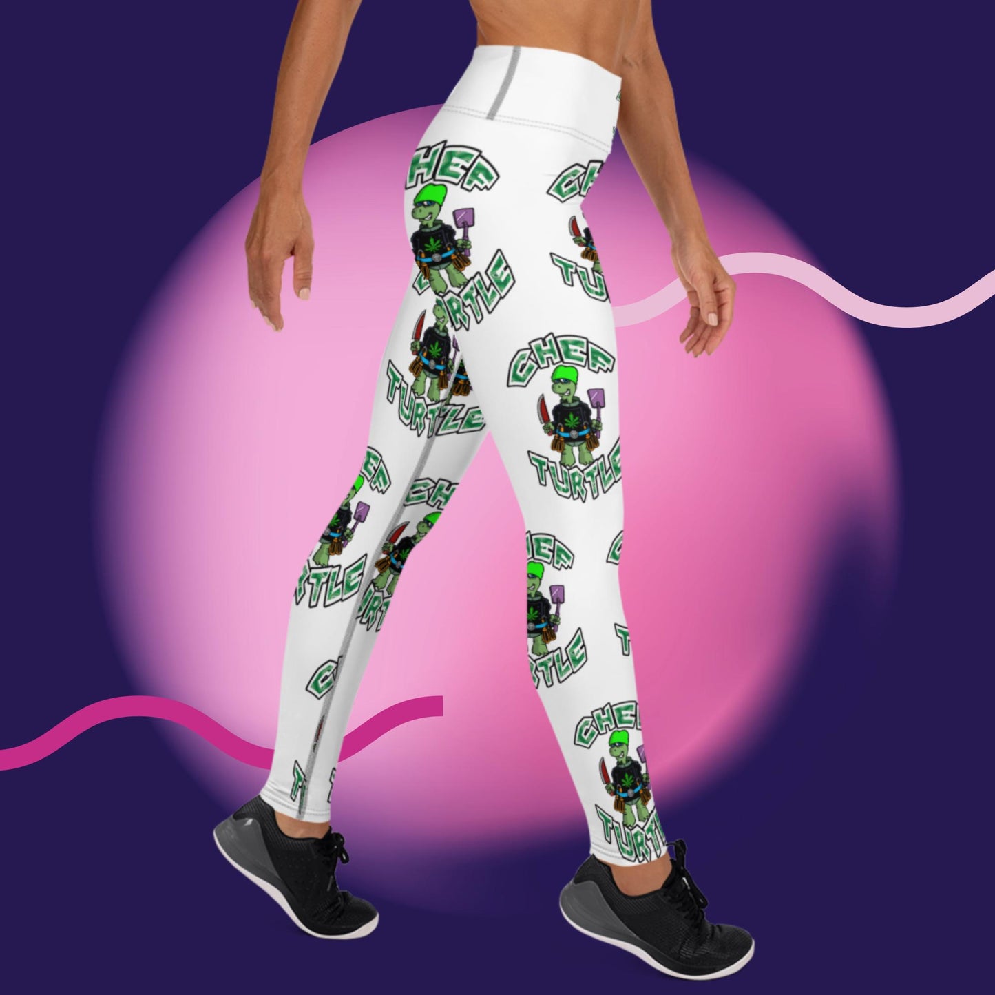 Chef Turtle Logo White Yoga Leggings